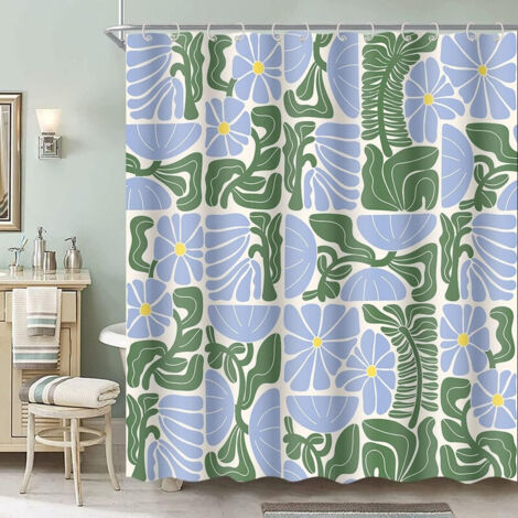 Rideau de Douche Boho, 180x180 cm, Motif Fleur Abstrait, Rideau de Douche en Polyester Imperméable avec 12 Crochets, Design Moderne à Impression Numérique (1/5)