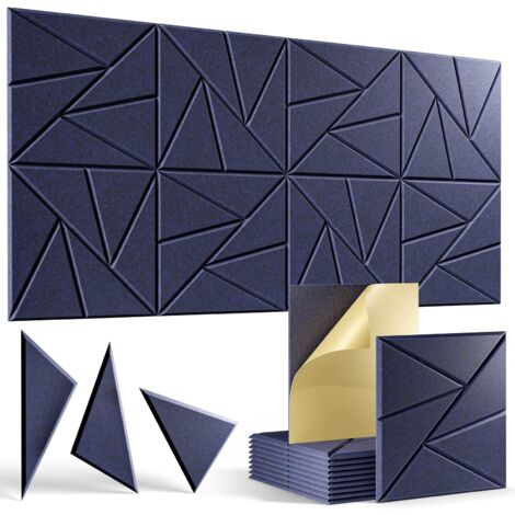 Lot de 12 Panneaux Muraux Insonorisants Auto-Adhésifs – Fibres Polyester 30x30x0,9cm, Bleu Foncé (1/5)
