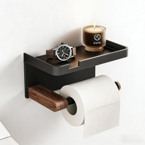 Porte Papier Toilette Acier Inoxydable avec Étagère – Support Mural Autocollant pour Papier Toilette, Cuisine et Salle de Bain (1/5)