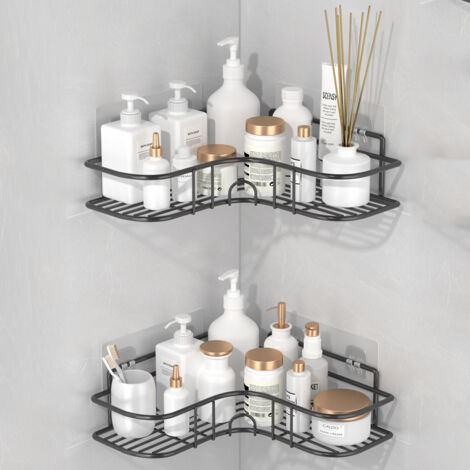 Lot de 2 Étagères Douche – Organisateurs Adhésifs en Acier Inoxydable Antirouille, Sans Perçage, Rangement Pratique Salle de Bain, Gain de Place, Noir (1/5)