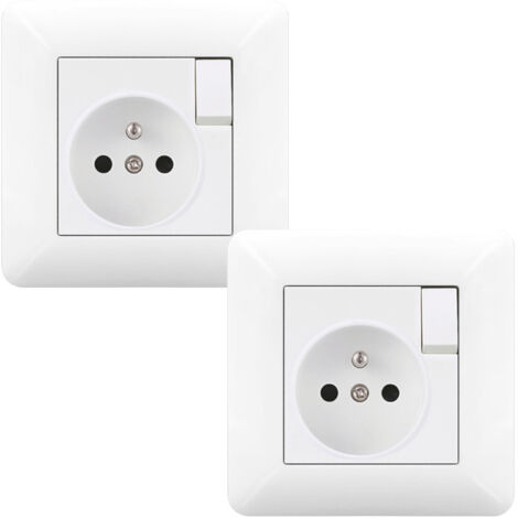 Prise Murale avec Interrupteur 16A 240V – Prise Électrique Encastrable Norme Française Blanc(Lot de 2)