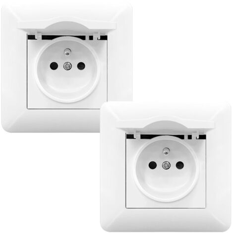 Lot de 2 Prise Murale 16A 240V – Prise Électrique Encastrable Norme Française avec Couvercle de Protection Blanc (1/5)