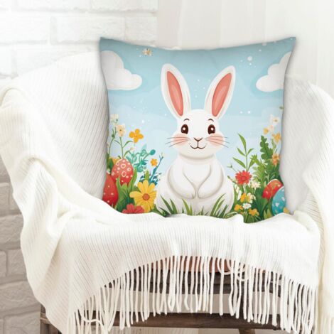 Housse de coussin carréelavable en machine pour canapé ou lit, décoration de Pâques (1/5)