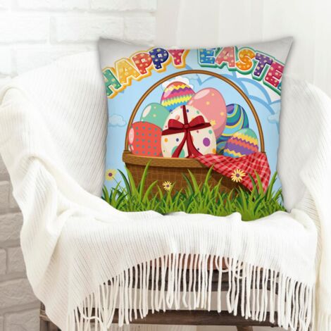 Housse de coussin 45x45 cm carrée rustique pour canapé ou lit, décoration de Pâques (1/5)