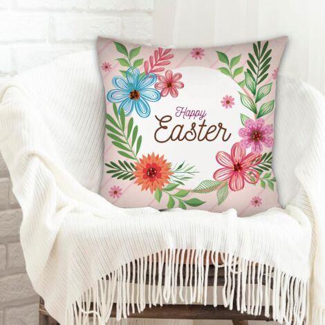 Housse de coussin 45x45 cm en polyester léger pour canapé ou lit, décoration de Pâques (1/5)