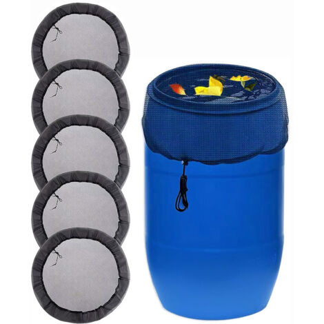 Lot de 5 filets de protection pour baril d'eau – 100 cm –Couvercle filet pour tonneau de pluie Cordon de serrage – Anti-insectes et débris – Polyester résistant, protège contre les débris