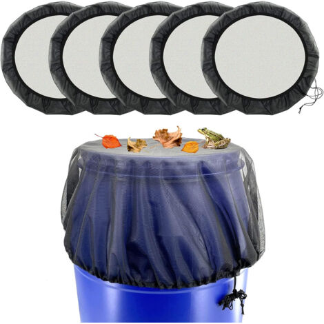 Lot de 5 filets de protection pour baril d'eau – 60 cm –Couvercle filet pour tonneau de pluie Cordon de serrage – Anti-insectes et débris – Polyester résistant, protège contre les débris (1/5)