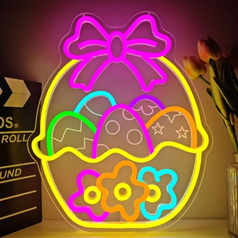 Néon de Pâques, guirlande lumineuse LED œuf de Pâques, intensité variable, idéal pour les fenêtres, les fêtes, le printemps, les bars, la maison et les commerces (1/5)