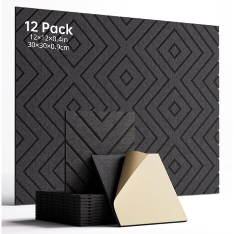 Lot de 12 Panneaux Acoustiques Auto-Adhésifs Noir – Haute Densité 30x30x1 cm, Insonorisation pour Studio, Bureau et Chambre (1/5)
