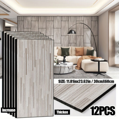 Panneaux Décoratifs Muraux – Bois 3D – Lot de 12 – Finition Gris Clair (1/2)