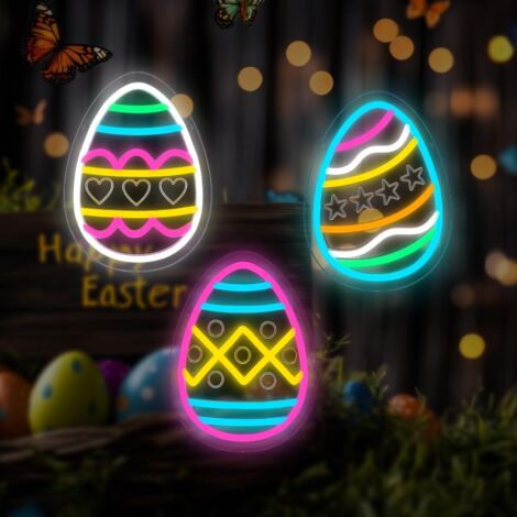3 guirlandes lumineuses néon « Œufs de Pâques » : illuminez les chambres et le salon. Chambres, bars et autres espaces idéal pour les mariages, les anniversaires et les cadeaux de printemps. (1/5)