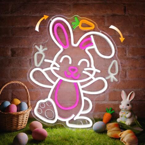 Enseigne lumineuse LED néon « Lapin carotte », intensité variable, idéale pour les chambres et les bureaux. (1/5)