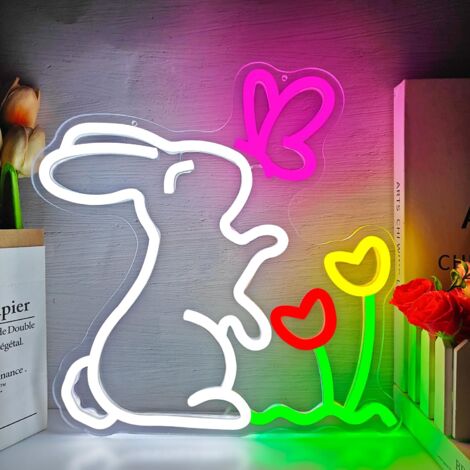 Guirlandes lumineuses néon « Lapin de printemps », papillons et tulipes, adorables enseignes lumineuses néon, décorations de fenêtre pour Pâques, idées cadeaux pour les jardiniers. (1/5)