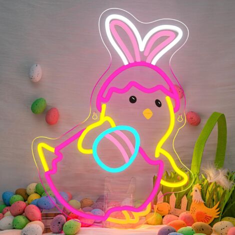Guirlandes lumineuses néon de Pâques : Oreilles de lapin LED, poussins néon, cadeaux amusants, parfaits pour les ados et les familles, fêtes de famille (1/5)