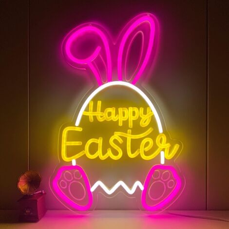 Néons de Pâques : Lapin de Pâques néon LED, intensité variable, cadeau de Pâques, décoration murale pour la chambre ou la maison. (1/5)