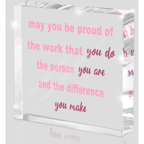 Cadeaux de remerciement pour collègues femmes - Décoration de bureau en acrylique rose de 10 cm avec citation inspirante - Décoration de bureau (1/5)