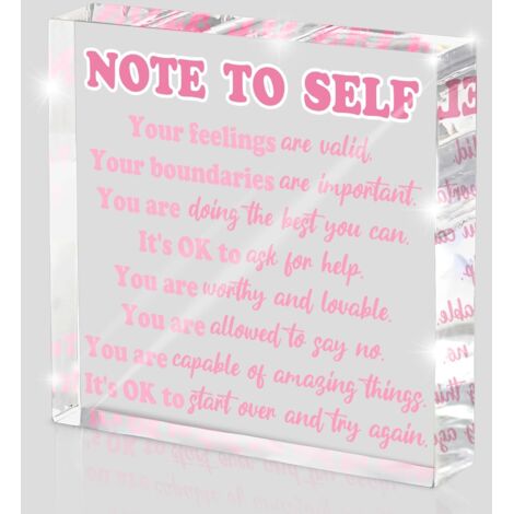 Idées de cadeaux inspirants, décoration de bureau de rappel pour la santé mentale, acrylique rose 10x10 cm, affirmations de psychologie positive, cadeau inspirant pour conseillers (1/5)
