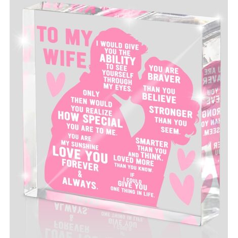 Cadeau pour ma femme de la part de mari, plaque d'amour romantique et sincère, cadeau d'anniversaire et de la Saint-Valentin pour femme, décoration de bureau en acrylique rose de mariage (1/5)