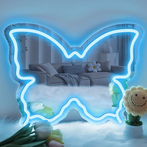 Miroir néon en forme de papillon — Design à intensité variable Cadeau d'anniversaire idéal pour les adolescents, alimentation USB (Bleu glacier) (1/5)
