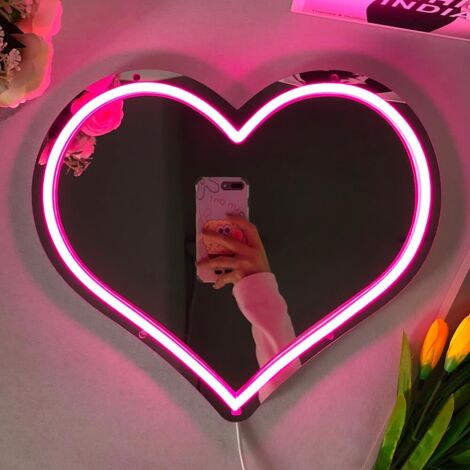 Enseigne néon en forme de cœur avec variateur — Design miroir en forme de cœur rose, décoration murale alimentée par USB parfait pour les chambres, les fêtes et les studios (1/5)