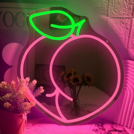 Miroir néon en forme de pêche : Intensité lumineuse réglable — un miroir néon alliant esthétique artistique et éclairage pratique, idéal pour mettre en valeur les chambres de jeunes filles et les salo (1/5)