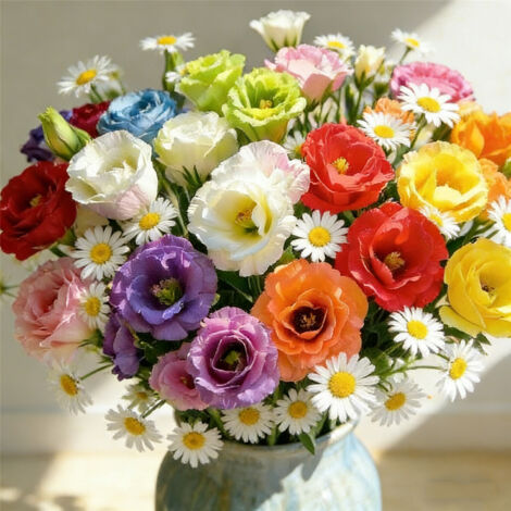 Lot 4400 Graines de Fleurs – Lisianthus Double Multicolore, Camomille et Souci, Floraison Abondante Été, Jardin Extérieur (1/5)