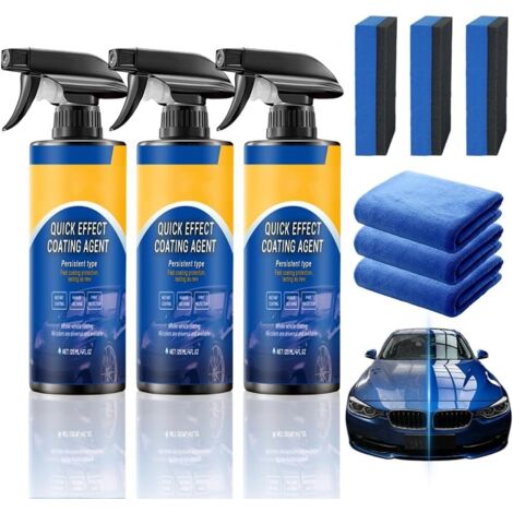 Lot de 3 Spray Auto Quick Effect – Revêtement Protecteur, Polish et Nettoyant Vitres Sans Eau, Brillance Instantanée, Protection Peinture