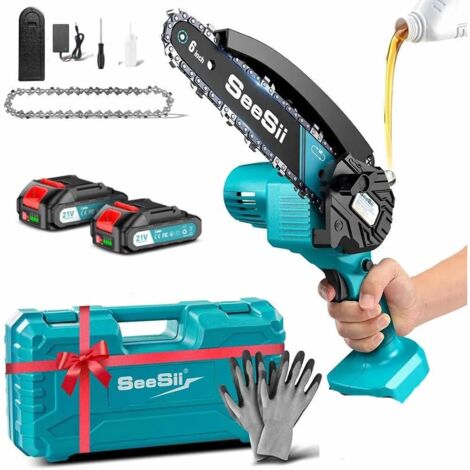 6 ''Mini tronçonneuse sans fil 15.2 cm scie électrique Rechargeable travail du bois scie d'élagage de jardin pour Makita 18V batterie broche, Avec 2 batteries 2,0 Ah (1/5)