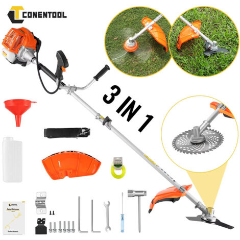 Tondeuse à gazon essence 52CC 3-en-1, débroussailleuse 2 temps avec lame pour branches et herbes, outil de jardin (1/5)
