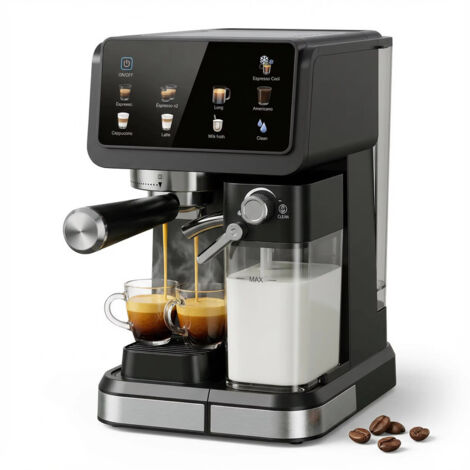 Machine à café expresso automatique 20 bars, 1350W, Réservoir 1,5L, mousseur à lait, pré-infusion, machine à latte et cappuccino