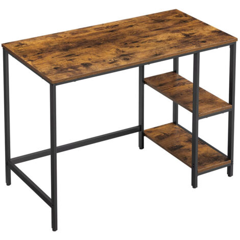 Bureau avec Rangement, Table d’Ordinateur, avec 2 Étagères Réversibles, Poste de Travail, pour Télétravail, Salon, Cadre en Acier (1/5)