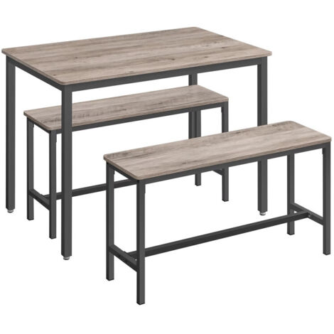 Set table et bancs 3 pièces – Table repas 70×110×75 cm – 2 bancs 30×97×50 cm – Structure métallique Gris (1/5)