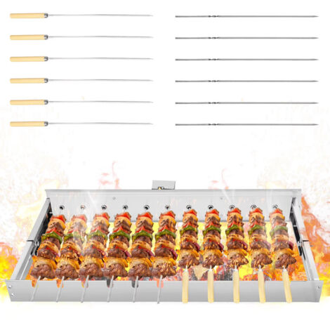 Grill électrique rotatif 80 cm inox, barbecue automatique avec brochettes, largeur ajustable, parfait pour cuisine extérieure et camping (1/5)