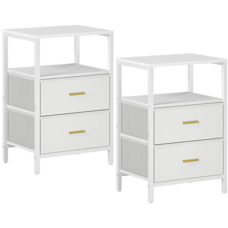 Ensemble de 2 tables de chevet avec 2 tiroirs et compartiment ouvert, table d’appoint polyvalente, meuble de rangement pour chambre (1/5)