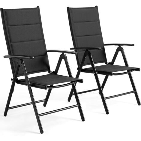 Lot de 2 chaises de jardin pliables en aluminium, dossier 7 réglages, accoudoirs, chaises d’extérieur résistantes aux intempéries (1/5)