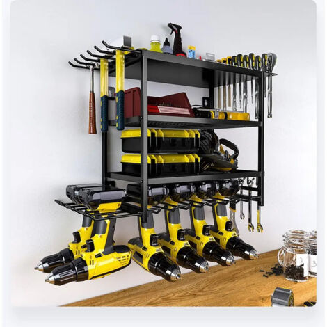 Rangement mural 2 étages – Pour outils électroportatifs – Métal robuste – Porte-outils atelier