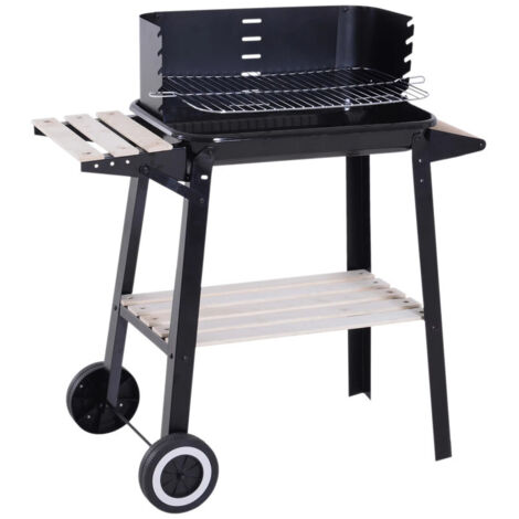 Barbecue Charbon Hauteur Réglable avec Grills, Étagères Latérales et Roues, 83x37x87 cm (1/5)