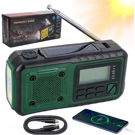 Radio à manivelle d'urgence 4000mAh, Radio d'alerte météo AM FM NOAA, affichage numérique, manivelle alimentée à 4 voies, Radio solaire, Vert (1/5)