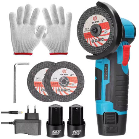 Meuleuse d'angle mini sans fil Brushless 12V – 19 500 tr/min haute performance, outil portable de coupe, meulage et polissage avec 2 batteries (1/5)