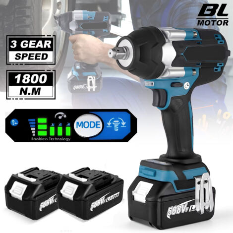 Clé à Chocs Électrique Sans Fil 1800N·m 1/2 Pouce Moteur Sans Balais Batterie Lithium-Ion Haute Puissance Compatible 18V avec 2 Batteries