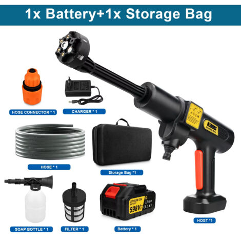 Pistolet eau HP – 200 bars – 6 en 1 – Brushless – Batterie Makita 18V – 1 batterie incluse – Lavage auto (1/5)