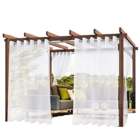 Rideaux imperméables d’extérieur transparents – lot de 2 – installation facile avec œillets – pour terrasse et jardin (Blanc-132×183cm)