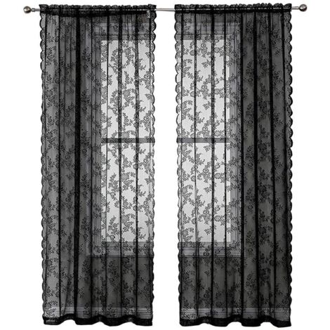 Rideaux en dentelle noire motif floral – rideaux vintage semi-transparents – lot de 2 pour salon et chambre,150x200cm (1/5)