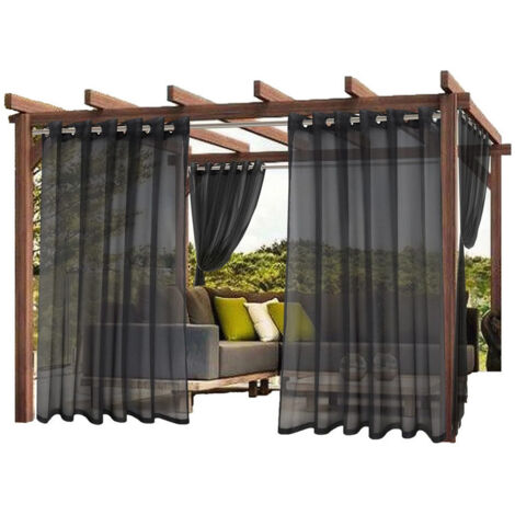 Rideaux imperméables d’extérieur transparents – lot de 2 – installation facile avec œillets – pour terrasse et jardin (Noir-132×213cm)