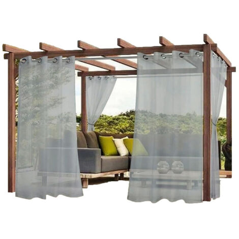 Rideaux imperméables d’extérieur transparents – lot de 2 – installation facile avec œillets – pour terrasse et jardin (Gris-132×274cm)