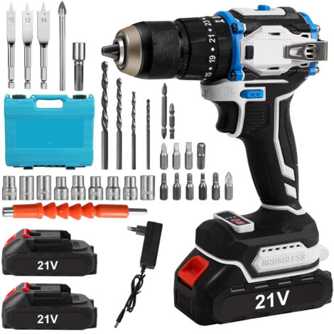 Perceuse-visseuse sans fil 70 N·m brushless 3 en 1 – 25+1 réglages, LED, 2 batteries, 1800 tr/min haute efficacité (1/5)