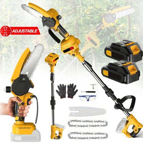 Scie à chaîne électrique télescopique 21V à moteur brossé 2-en-1 pour branches hautes, outil de taille puissant pour jardin et extérieur, compatible avec batterie Makita, Avec 2 batteries (1/5)