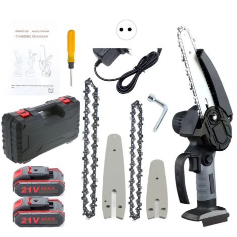 Mini tronçonneuse ue 4 pouces 6 pouces tronçonneuse Portable avec serrure de sécurité 2 chaînes 21V tronçonneuse électrique à piles rechargeables (1/5)