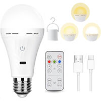 Ampoule rechargeable avec télécommande, ampoule à intensité variable 3 couleurs, ampoule USB E27, ampoule à piles, ampoule de secours