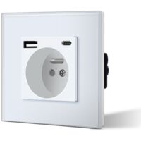 Prise Murale 16A USB Type-C – Prise Électrique Smartphone Tablette Blanc